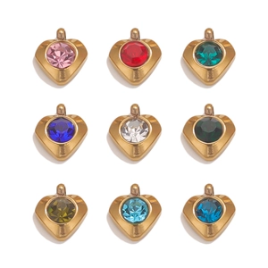 Detailed grid of nine heart-shaped 18K gold-plated pendants with multi-color crystals