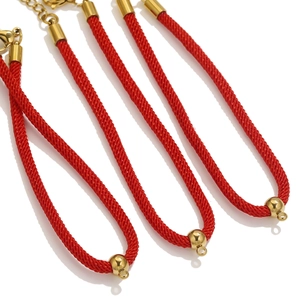 Red braided cord bracelet with gold lobster clasp and DIY hanging bead connector