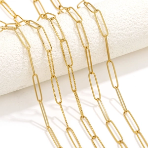 PVD Gold Plated Stainless Steel Paperclip Chain For DIY Jewelry Making Textured Smooth Link Accessories Necklace Bracelet Chains