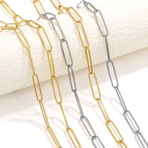 PVD gold plated stainless steel paperclip chains in polished and textured designs