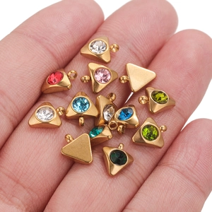 18K gold-plated stainless steel triangle pendants with colorful crystals for DIY jewelry
