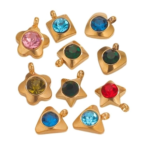 Colorful 18K gold plated stainless steel geometric crystal pendants for DIY jewelry