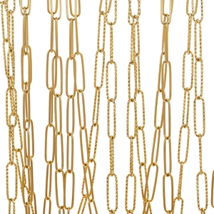 PVD gold plated stainless steel long oval link chains with smooth and textured finishes