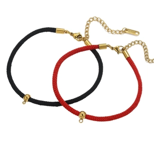 Minimalist red and black braided cord bracelets with stainless steel lobster clasp and chain