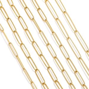 PVD gold plated stainless steel paperclip chain with smooth and textured jewelry links
