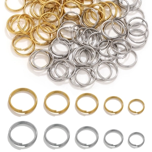 DIY stainless steel double split rings in gold and silver finish, multiple sizes
