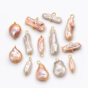 Detail of baroque freshwater pearls and vacuum gold-plated stainless steel pendants