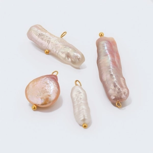 Baroque freshwater pearl pendants with gold metal loops for DIY jewelry making