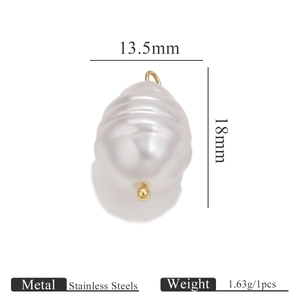 Detailed size parameters of 13.5mm by 18mm baroque pearl pendant in stainless steel