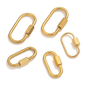 Detailed macro view of gold-plated stainless steel screw clasps in various sizes for DIY