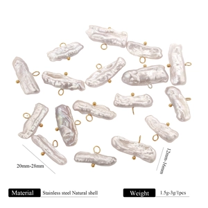 Detailed view of natural baroque pearl charms with gold stainless steel loops and beads
