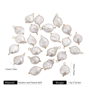 Baroque natural shell pendants with golden stainless steel rings for DIY necklaces