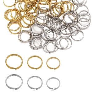Golden and silver stainless steel split rings in various sizes for DIY jewelry making