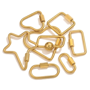 Detailed macro of gold plated stainless steel screw clasps in various shapes