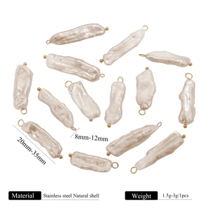 Detailed view of natural baroque pearl pendants with size dimensions for DIY jewelry