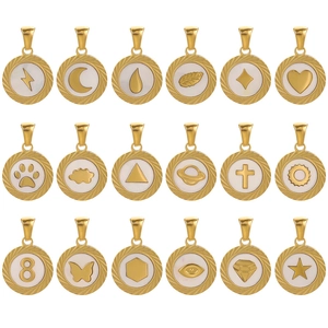 Détails de 18 breloques en acier inoxydable doré 18 carats avec divers motifs gravés