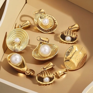 Gold-plated stainless steel irregular pendants with faux pearls for DIY jewelry making