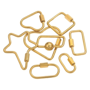 Golden stainless steel screw lock clasps in various geometric shapes for DIY jewelry