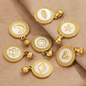 Pendentifs en acier inoxydable 18K avec nacre aux motifs célestes de lune et d'étoiles