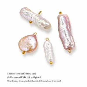 Baroque natural freshwater pearl pendants with PVD 18K gold plated stainless steel hooks