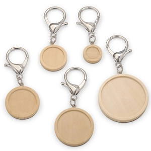 Set van vijf DIY ronde houten sleutelhangers met zilveren karabijnsluitingen voor hobby