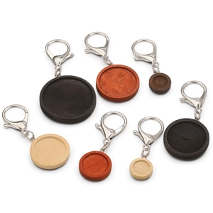 Ronde houten sleutelhanger DIY sets met metalen kreeftsluitingen in drie natuurlijke houttinten
