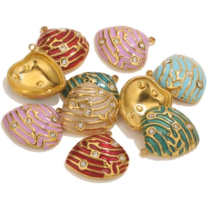 Pendentifs cœur et coquillage dorés avec émail et strass pour création de bijoux DIY
