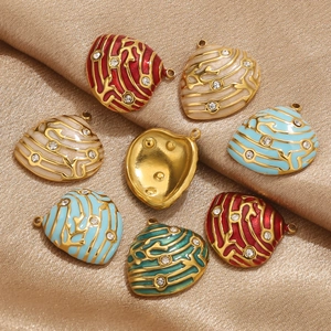 Pendentifs cœur émaillés en acier inoxydable avec cristaux pour création de bijoux