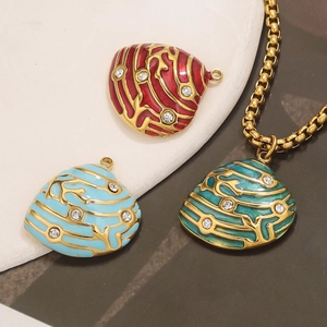 Pendentif coquillage en acier inoxydable avec émail coloré et strass brillants pour bijoux