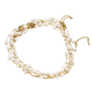Collier multi-rangs doré orné de perles baroques avec fermoir mousqueton réglable