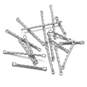 Polished stainless steel twisted connector bars with double holes for DIY jewelry making