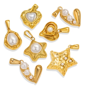 Vintage 18K Gold Plated Stainless Steel Pendant Only Without Chain Artificial Pearl Star Heart Teardrop Pendant For DIY Jewelry Making