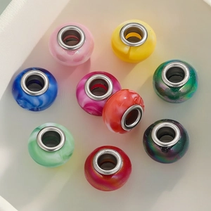 Set de cuentas de gran agujero multicolores con núcleo de metal para pulseras DIY