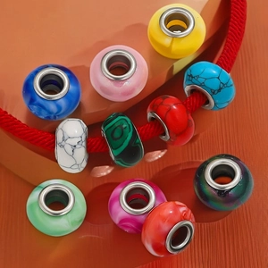 Cuentas Espaciadoras de Acero Inoxidable con Agujero Grande Estilo Europeo Marmoleado para Creación de Joyas DIY Mujer