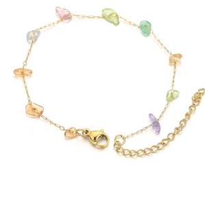 Detail of 18k gold plated chain with colorful natural stone fragments and lobster clasp