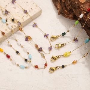 Minimalist Stainless Steel Natural Stone Necklace For Women Gold Plated Crystal Beaded Bracelet Bohemian Style Fashion Jewelry