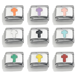 Ciondolo Modulare in Acciaio Inossidabile Modello Croce Smalto DIY Accessori per Bracciale per Donna Regalo Gioielli