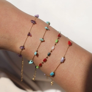 18k gold plated stainless steel bracelet set with colorful natural stone beads for women