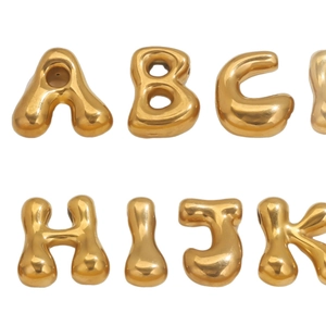 Colgantes de letras 3D en acero inoxidable dorado estilo globo A-K para joyería DIY