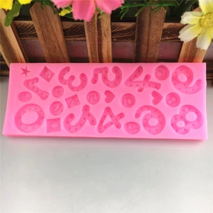 Pink silicone mold for DIY cake decoration featuring numbers 0-9 stars and hearts