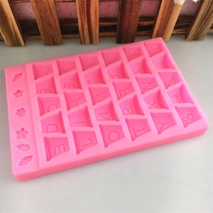 Pink silicone alphabet mold with flowers and leaves for DIY fondant cake decorating