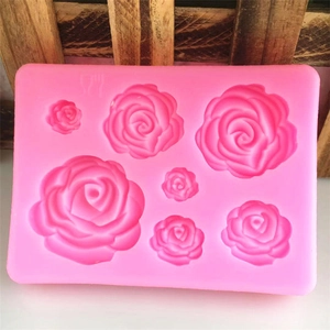Stampo in silicone rosa con 7 diversi motivi di rose per decorazioni di torte fai-da-te