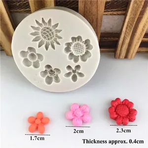 Silikonform mit 5 Blumenmotiven für Fondant und Harz inklusive Maßen für Bastelarbeiten