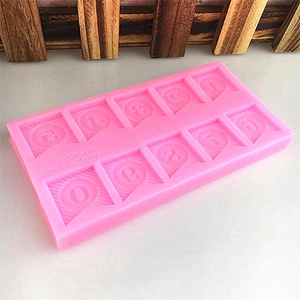 Pink silicone number mold 0-9 for DIY fondant cake decoration and baking crafts