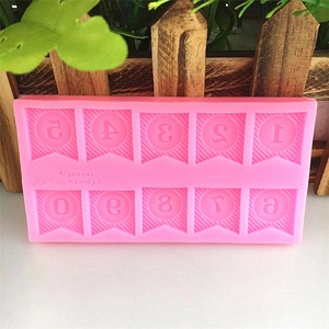 Pink silicone flag-shaped 0-9 number mold for DIY fondant cake baking and decoration