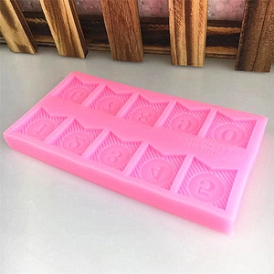 Pink silicone number 0-9 flag-shaped mold for DIY fondant cake baking and decorating tools