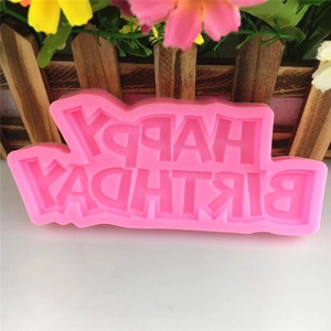 Pink silicone Happy Birthday mold for DIY fondant and chocolate cake decorations