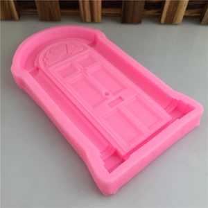 Pink silicone door shape mold with detailed European wood grain for cake decoration
