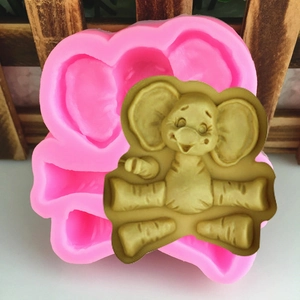 Moule en Silicone Éléphant de Dessin Animé pour Décoration de Gâteau Bricolage Chocolat Fondant Outil de Cuisson Rose