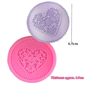 6.5cm Round silicone mold for heart flower lace DIY fondant and clay cake decoration